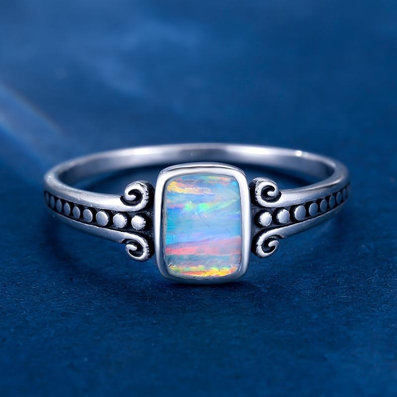 

Винтажные кольца из стерлингового серебра 925 пробы в стиле бохо для женщин с квадратным опалом, подарки на годовщину для возлюбленной, роскошные ювелирные изделия 10 белый