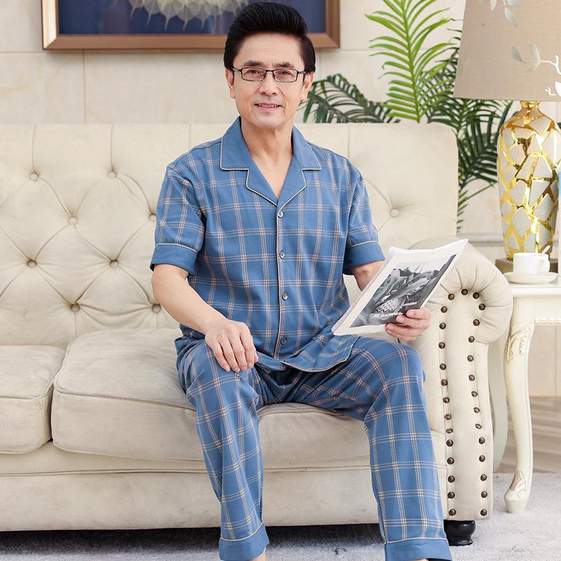 2023 Summer Cotton Short-Sleeve Cardigan Pajama Set for Middle-Aged Men