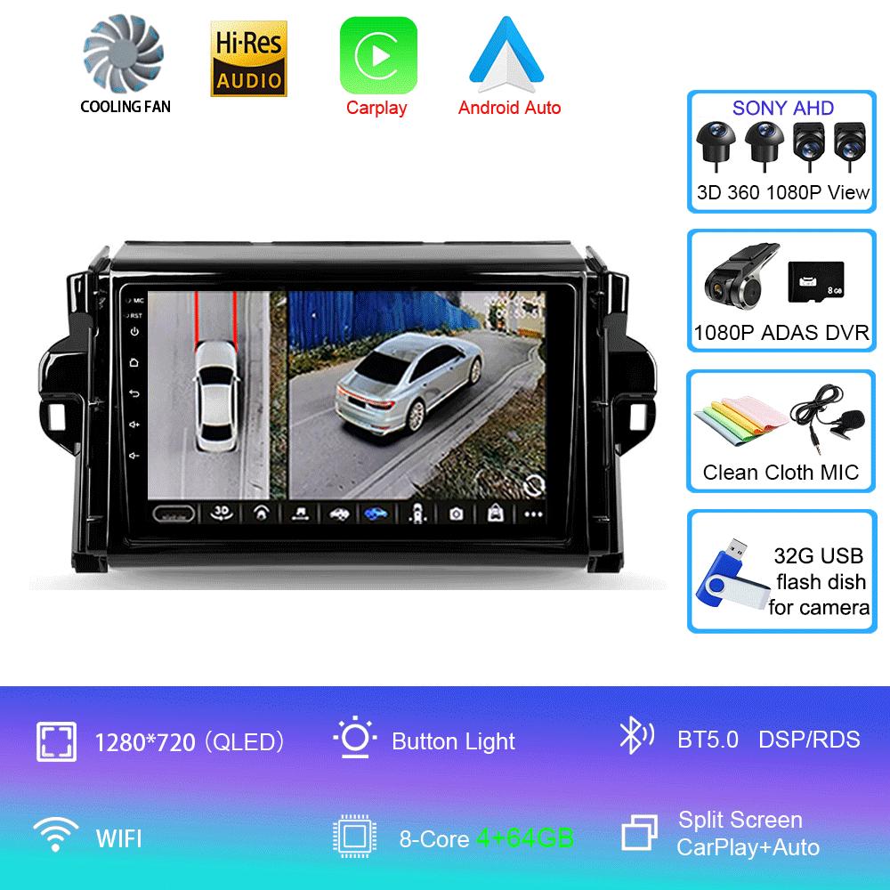 Car Radio Android 14 For Toyota Fortuner 2 2015 2016 2017 2018 2019 2020 Stereo Multimedia Navigation GPS Carplay 2 Din Headunit