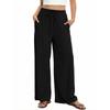 Linen Casual Wide Leg Pants For Women Elastic Waist Versatile Business Casual Work Palazzo Trousers With Pockets