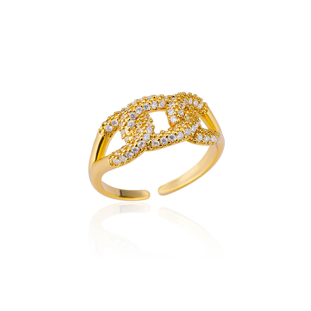 Anéis Abertos de Camada Dupla com Zircônia para Mulheres Cor Dourada Ajustável Aço Inoxidável Anel Casamento Estética Joias Presente Bijoux Femme
