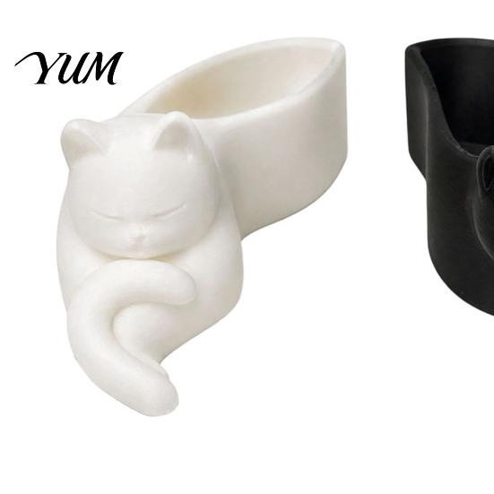 Modern Desk Storage 3D Printed Cat Pen Holder, Cute Sleeping Kitty Stationery Organizer, 2-in-1 Makeup Brush Cup for Brushes Desktop Organizer