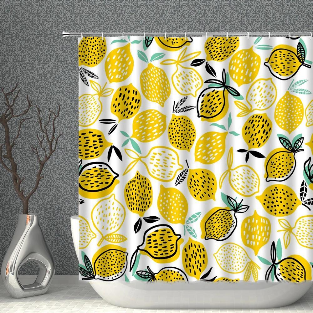 Fruits Shower Curtain Waterproof Fabric Watermelon Apple Strawberry Print Bath Curtains Set Pink Green White Bathroom Screen