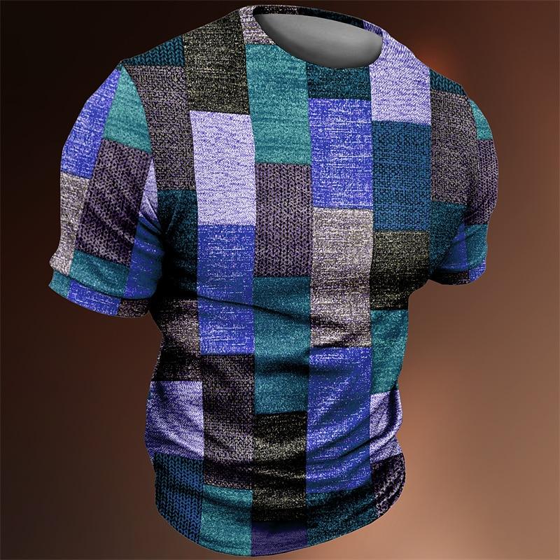 Herren Color Block T-Shirt Tee Kurzarm T-Shirt 3D-Druck Rundhals Shirt Vintage Mode Designer Outdoor Lässig Täglich