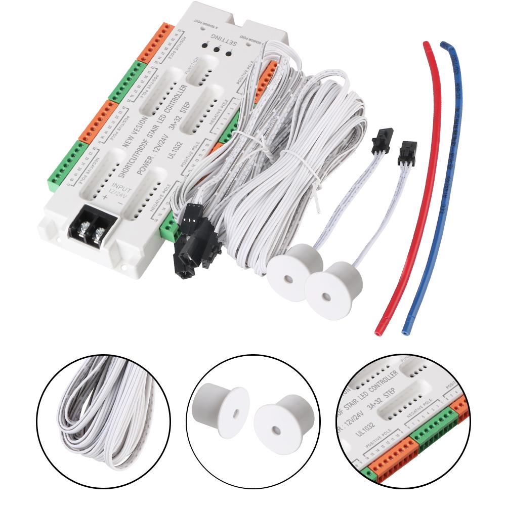 32 Channels DC12V/24V Stair LED Motion Sensor Light for Stair Light Prevent Short Circuit Controller Automatic Indoor Stairway Ladder Night Light