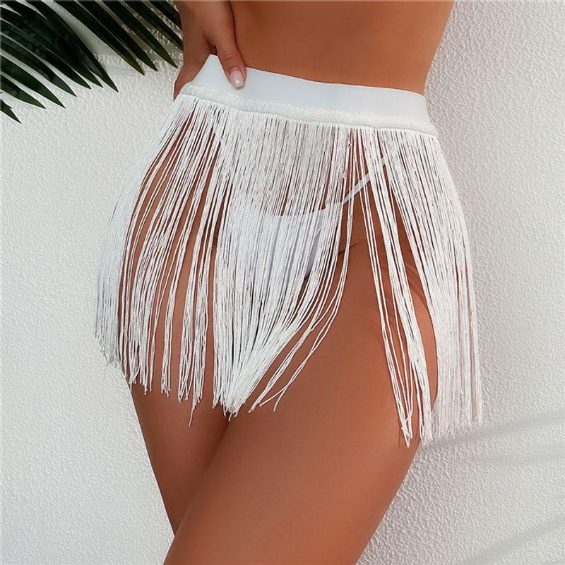 

INS Fashion Sexy Beach Bikini Tassel Skirt Sexy Tassels Bikini Mini Skirt White S
