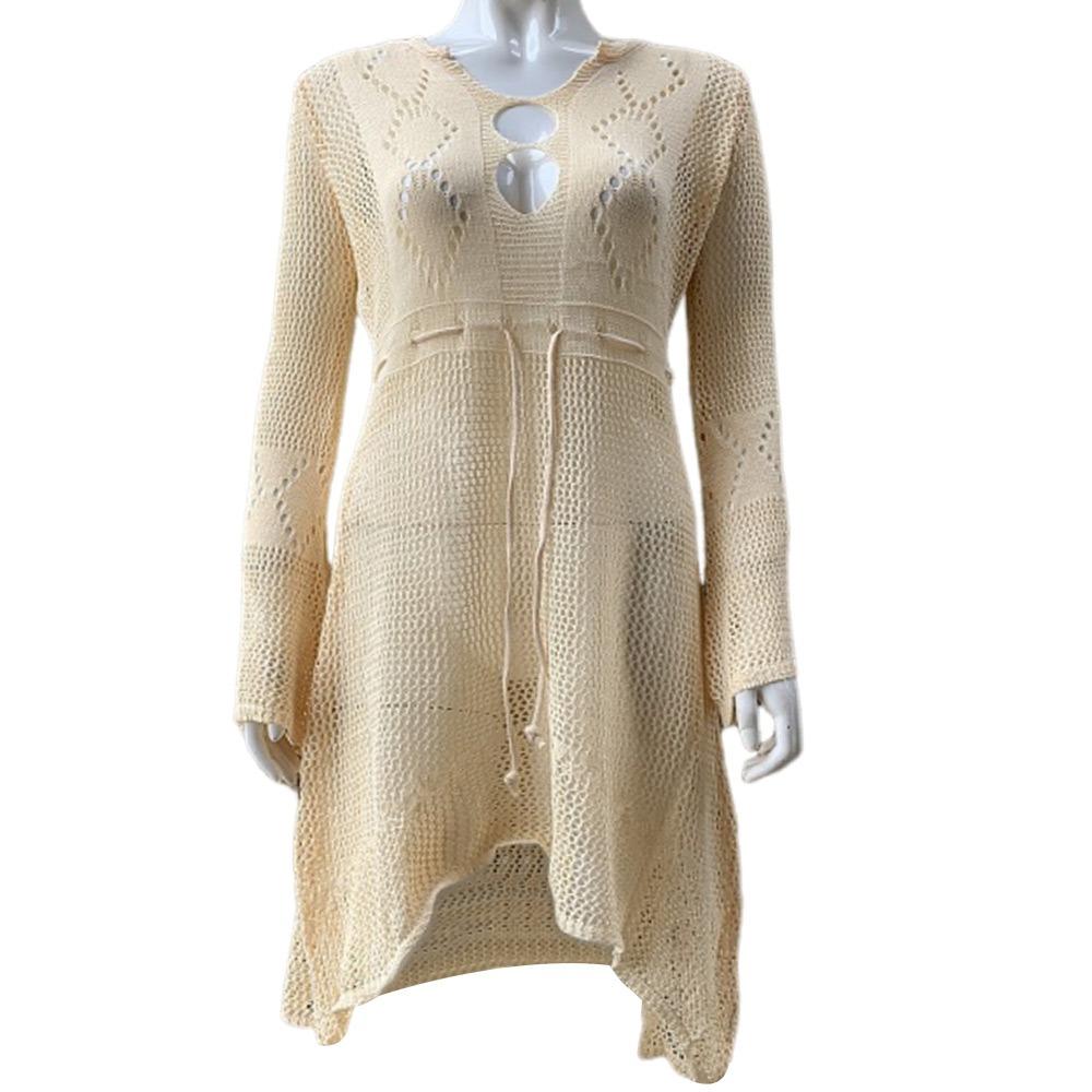Fashion V Neck Summer Sunscreen Smock Knitted Hollow Out Swimsuit Cover Up Dress Loose Bathing Suit Swim Dress for Women