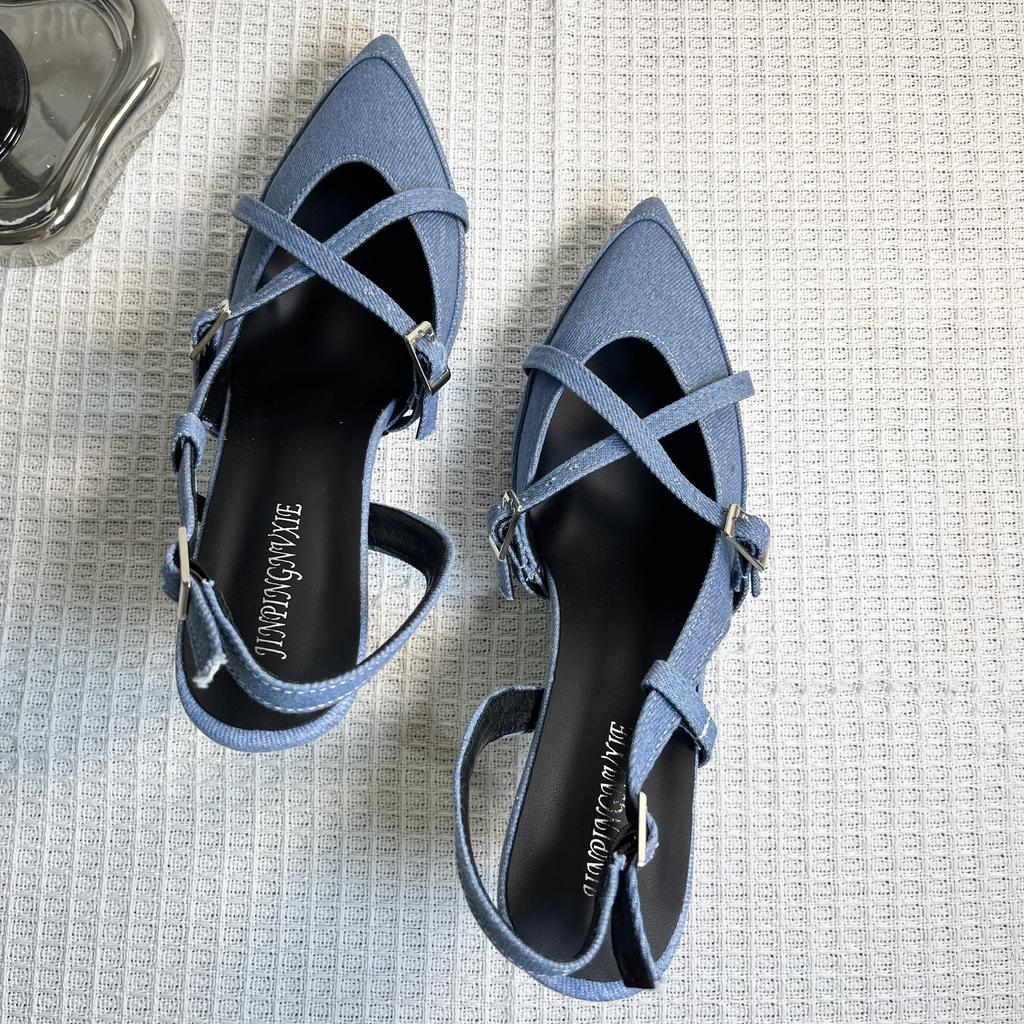 2025 New Women's Jeans Heeled Sandals Pointed High Heel Office Lady Shoes Beautiful Women High Heels  Shoes  Sandalias Mujer