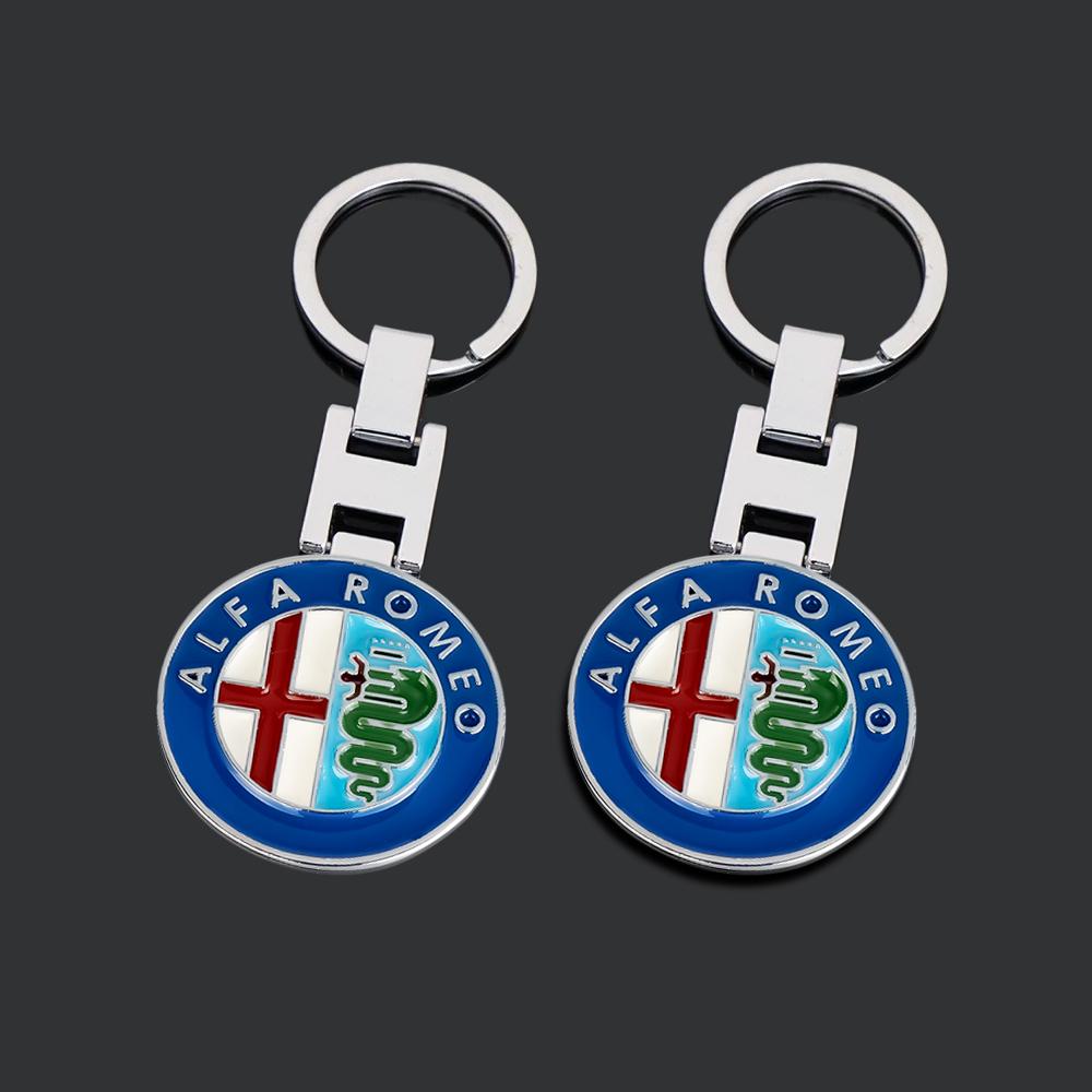 FPEV2 Porte-clés Emblème de Voiture Porte-clés Badge Porte-anneau de Porte-clés Pour Alfa Romeo Giulia Giulietta Stelvio Mito Sportiva 147 159 156 Valve