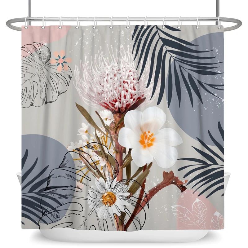 Elegant Flowers Shower Curtain Colorful Floral Shower Curtain Waterproof Polyester Bathroom Curtains Bathtub Decor with 12 Hooks