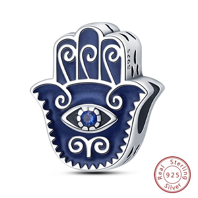 Fit 925 Silver Charms Beads Mysterious Devil's Eye Fatima's Hand Pendant Charms For Women Fine DIY Jewelry