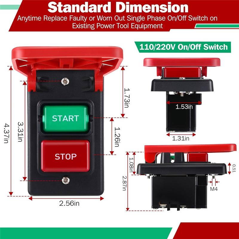 2025 Trend 110/220V Single Phase Safety Switch With Visible Stop Paddle For Power For Table Saw