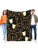 Elegant Black Gold Theater Masks Music Notes Blanket, Soft Flannel Plush Throw For Bed Sofa Couch, Cozy Artistic Home Decor Gift