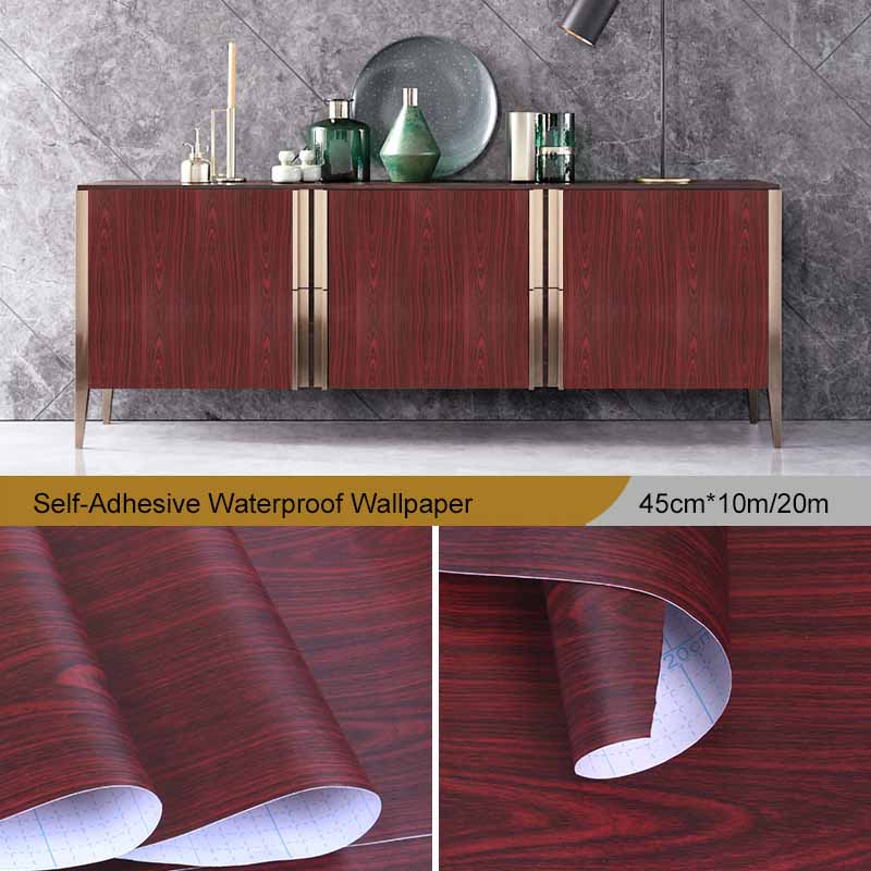 Realistic Red Wood Grain Peel & Stick Vinyl Wrap Self-Adhesive Furniture Film for Tables Cabinets Wardrobes & DIY Home Renovation Wall Paper