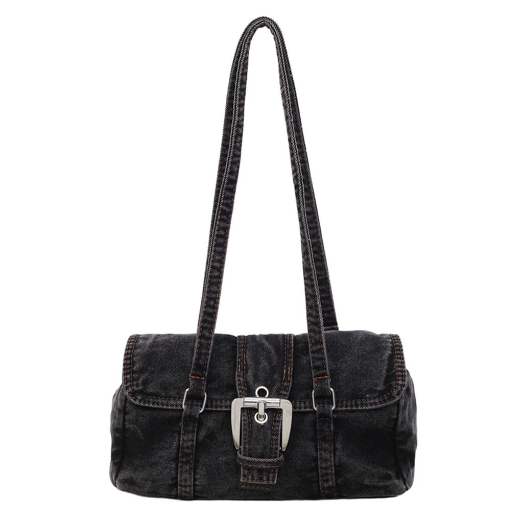 Denim Underarm Bag Solid Color Square Shoulder Bags with Top Handle Boston Handbag for Women Travel Shopping Daily Work
