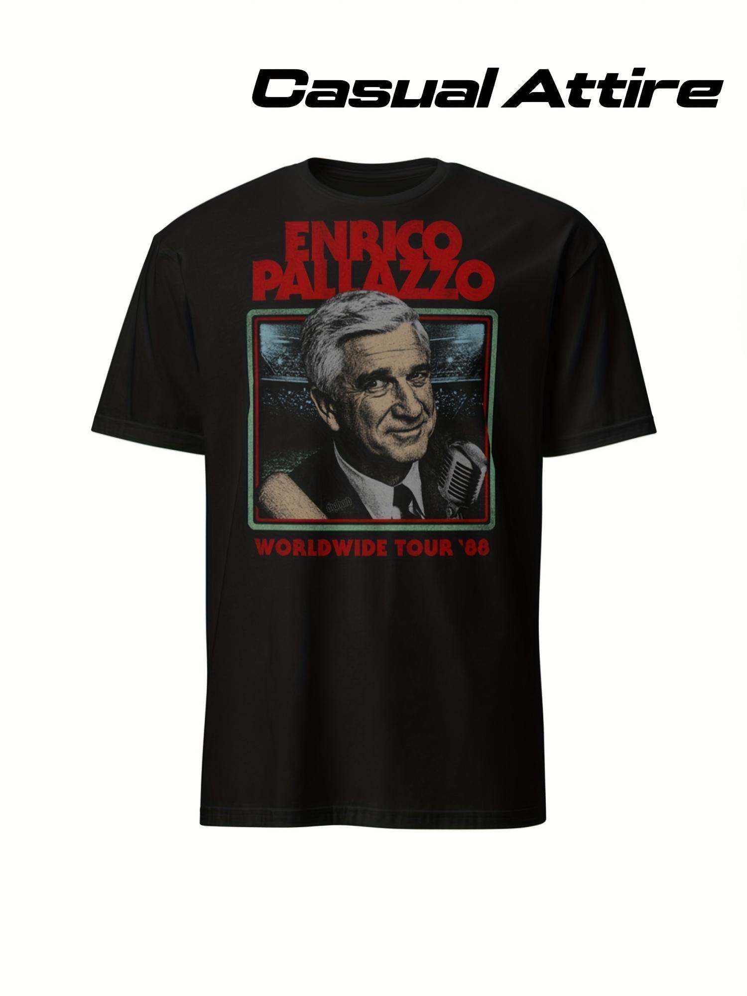 

Men s Retro 1985 Enrico Pallazzo Signature Retro Music T-Shirt- Retro Design Short-sleeved Crew Neck T-shirt with Iconic Logo L