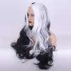 Anime 65 cm CRUELLA de Vil Schwarz & Weiß Langes Lockiges Haar für Deville Hitzebeständige Cosplay Kostüm Perücken Zubehör