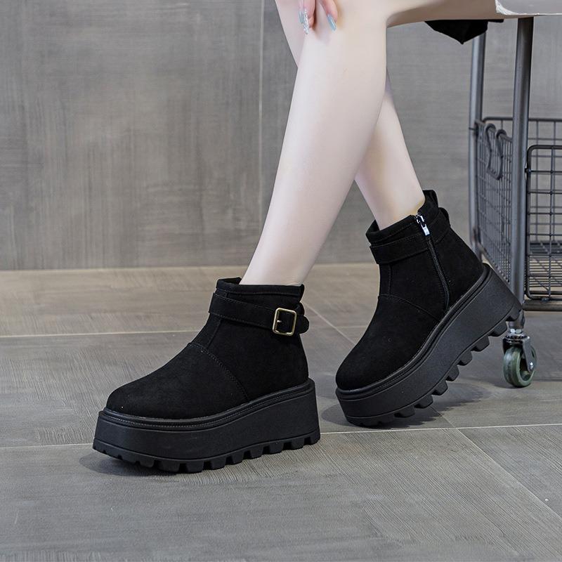 Automne et hiver nouvelles bottes de neige talon compensé chaussures montantes mates chaussures pour femmes plateforme décontractées chaussures en coton polyvalentes étudiants