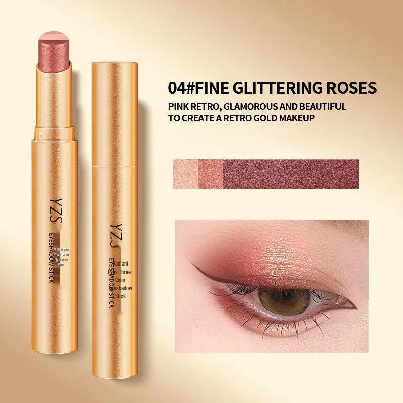 YZS Radiance Trio Eyeshadow Stick: Pearlescent, Glitter, Matte - One Swipe Color, Long-Lasting Wear.