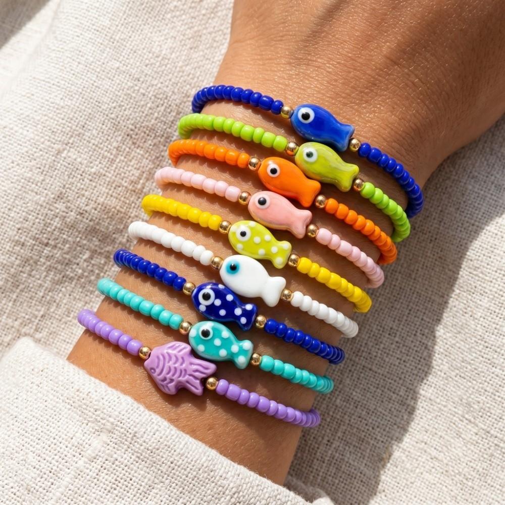 Colorful Bohemian Ocean Bracelet Cute Polka Dot Bead Bracelet Funny Fish Pendant Bracelet Daily