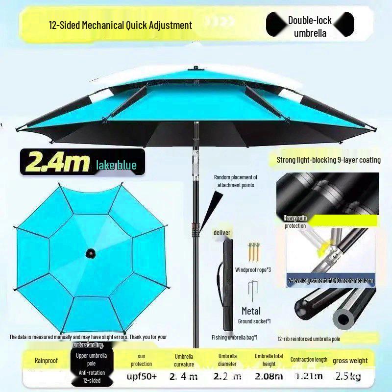 Adjustable Sunshade Umbrella for Fishing, Camping, and Outdoor Use with Black Glue Sun Protection