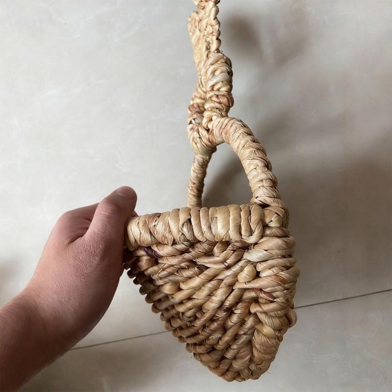 Handwoven Rabbits Ear Shape Flower Basket Natural Rattan Breathable Flower Holder for Home Decors and Storage