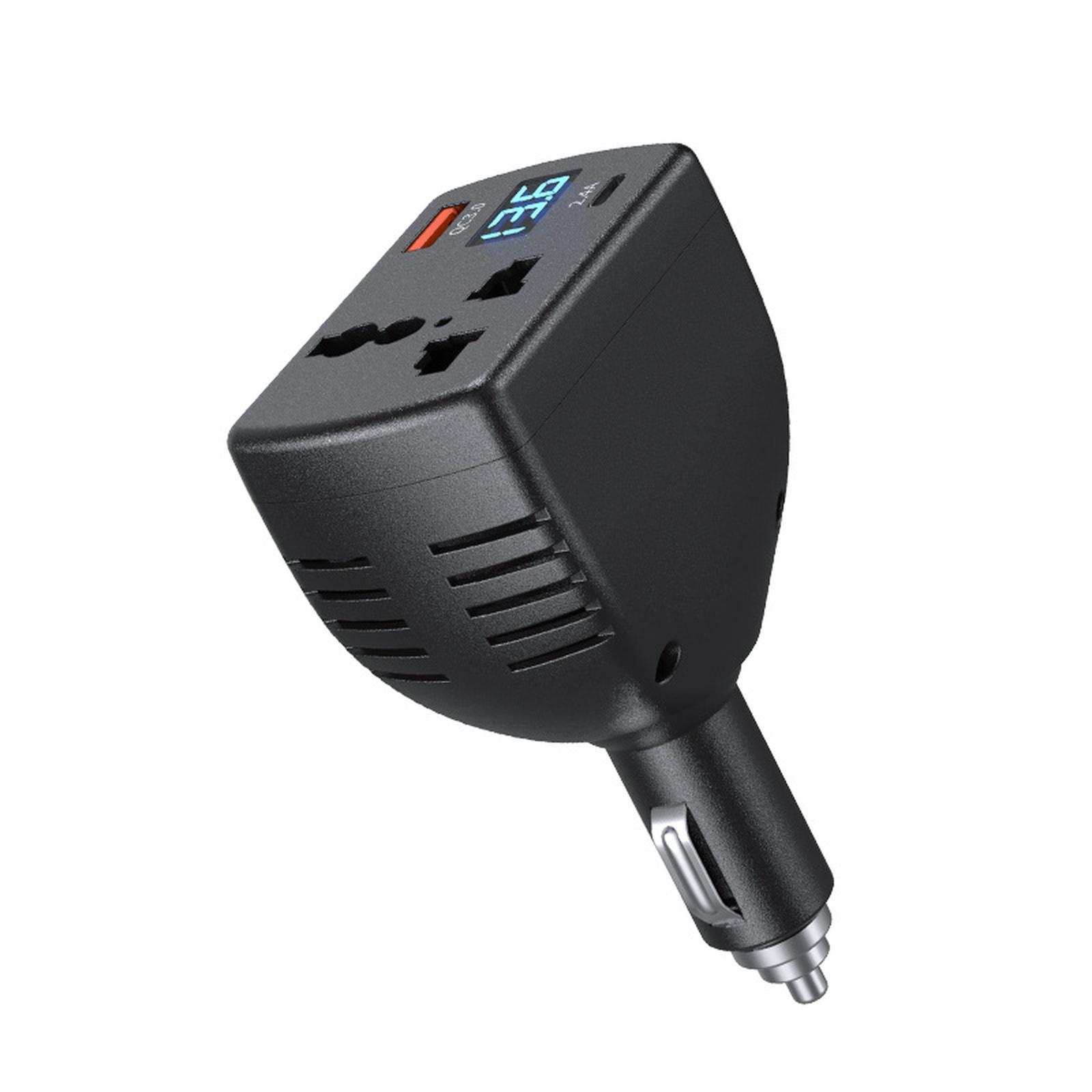 

10W Car Power Inverter, 12V/24V to AC 110V/220V Car Adapter to Wall Plug with [12W USB-C] /USB-Fast Charger(18W) / 4.8A USB/car Charger for Laptop one size чорний