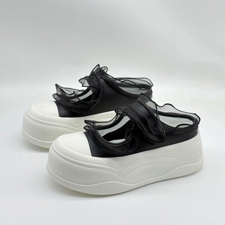 Thick Bottom Heightening Bag Head Half Slippers Women's 2025 Summer New Velcro Mesh Breathable Casual Mary Jane Sandals