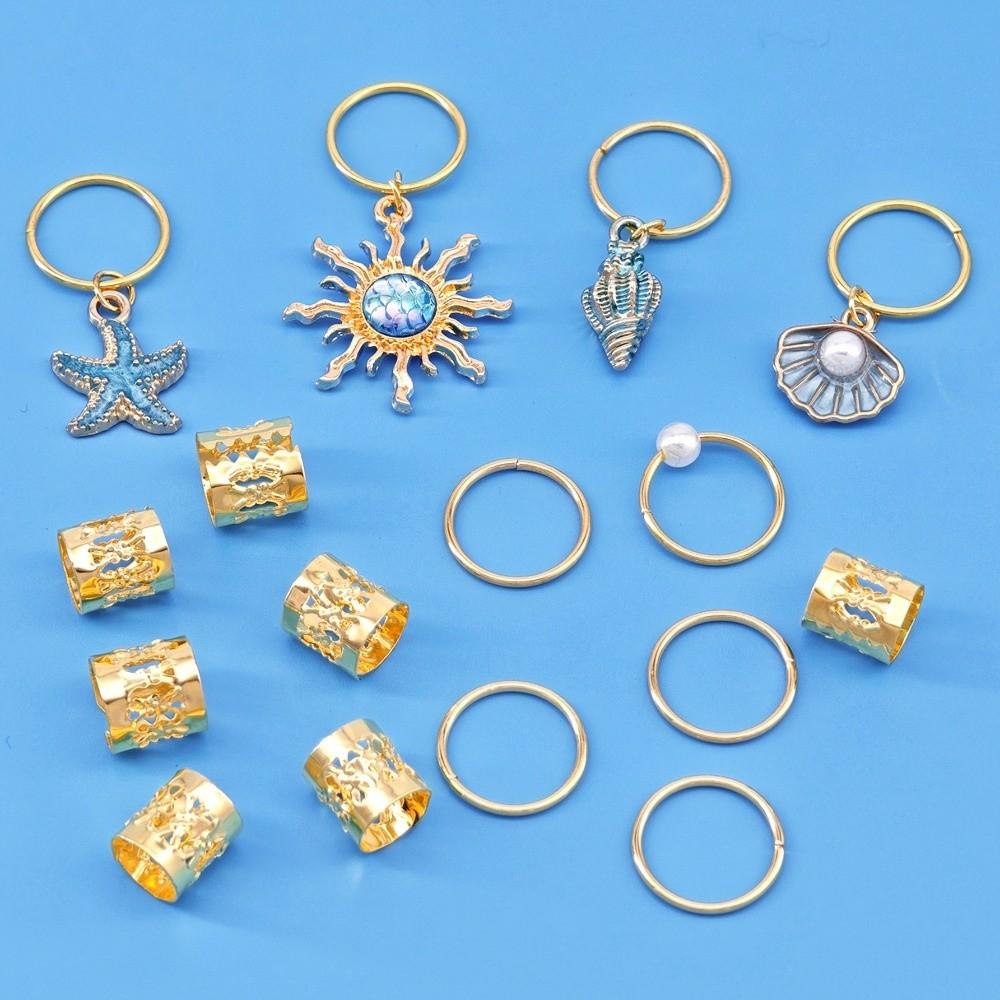 45Pcs Blue Dreadlocks Braid Hair Rings Baroque Hair Beads Set Loc Hair Jewelry
