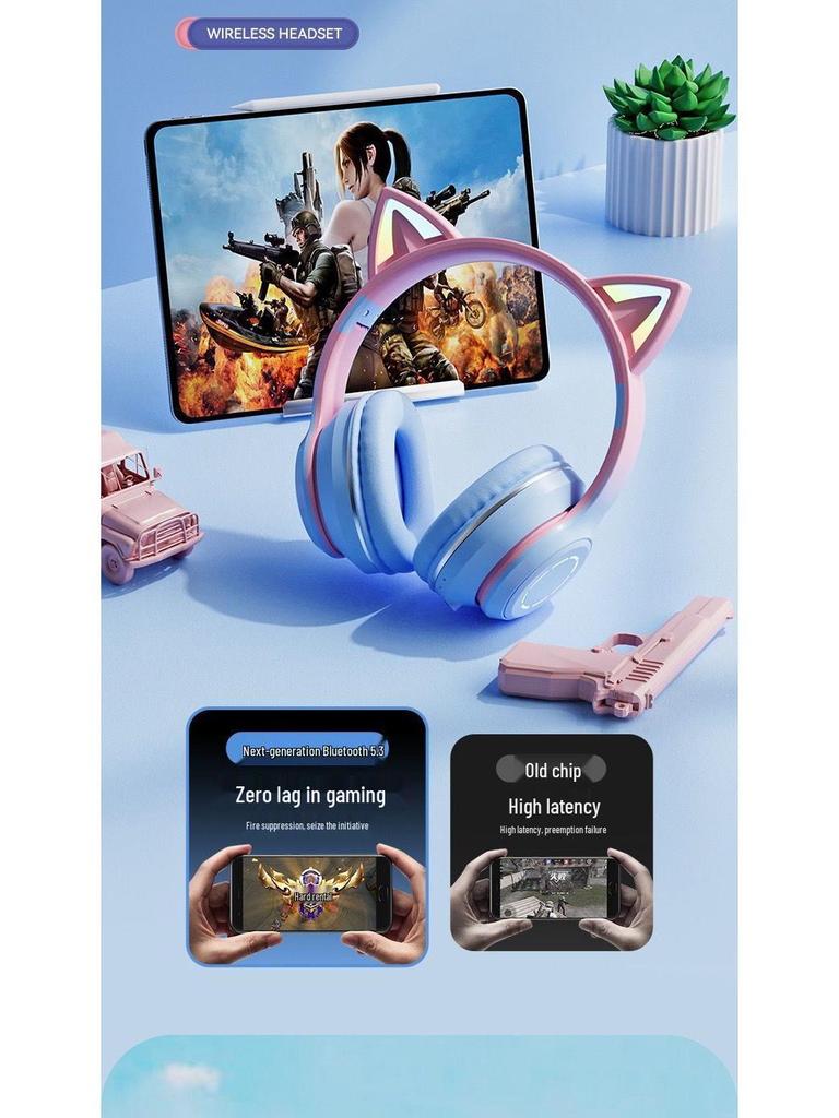 Gradient Luminous Cat Ear Bluetooth Gaming Headset