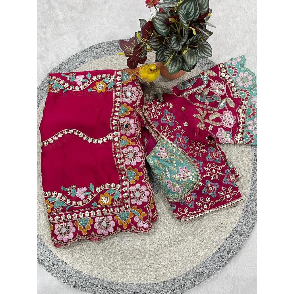 New Launch – Premium Cherry Red Rangoli Silk Saree