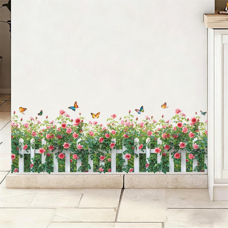 Rose Floral Garden Fence Wall Sticker Self Adhesive Room Hallway Decor