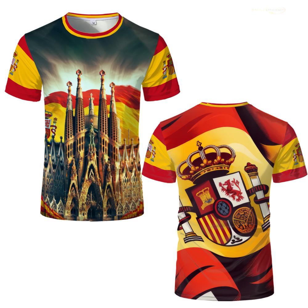 Spain Flag Short-Sleeved Loose T-shirt For Men 2024 Summer Casual 3D Printing Pattern T Shirts Spanish National Day Tops