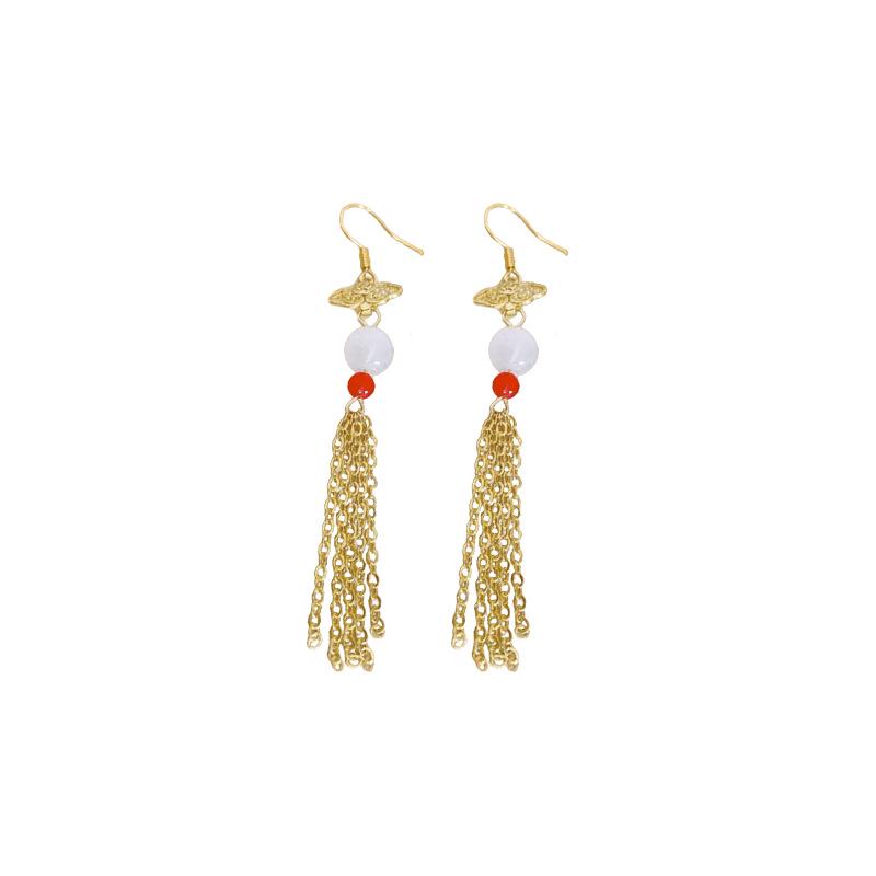 Elegant Chinese Tassel Earrings for Women - Metallic Cloud Design, Hanfu Style