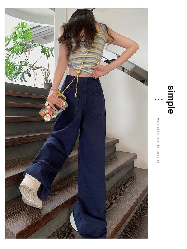 2024 Women's Hong Kong Retro High-Waist Wide-Leg Jeans: Autumn Loose Fit, Slimming Salt System, Casual Street Style