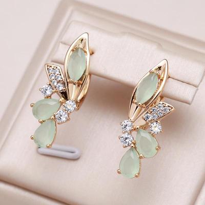 Elegant Geometric With Mist Green Zircon Women Earrings Golden Luxury Jewelry