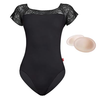 Donalee Ballett-Trikot für Kurze Kühlende Spitze Brust Schlicht und Elegant Übungs-Aufführungskostüm Größe Erwachsene, Schwarz, Ärmel, Ärmel, Pads, Tragen,