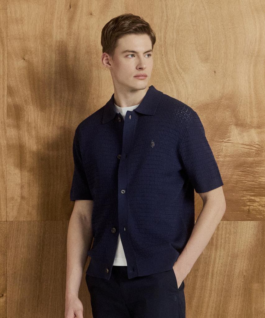 Uspoloassn Classic Cotton Short Sleeve Cardigan_Dark Navy