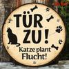 German Tr Zu Katze plant Flucht Funny Cat Tin Sign  Vintage Durable Metal Plaque Wall Decor Home Office Bar Man Cave Wall