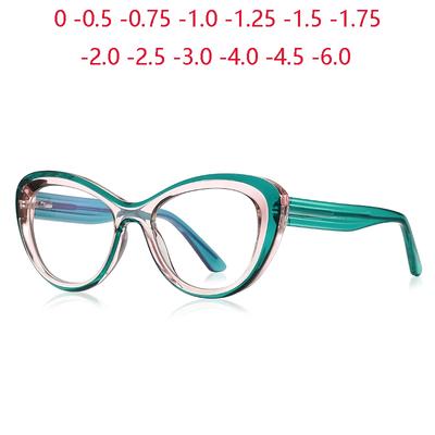 Green Pink Frame Cat Eye Myopia Glasses Woman Spring Hinge Minus Photochromic Glasses With Diopters 0 -0.5 -0.75 To -6.0