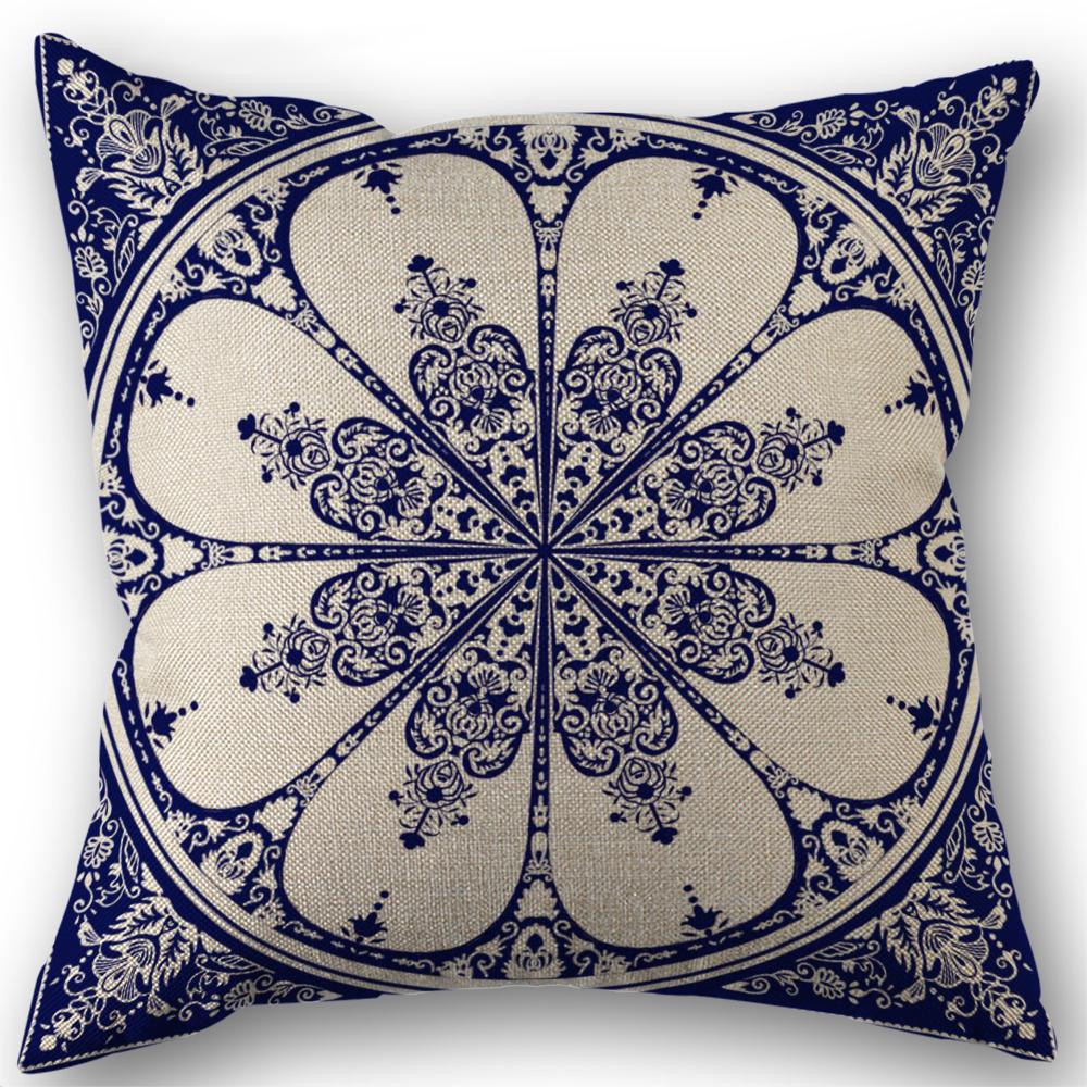 Rich Floral Pillow Covers Navy Blue White Chinoiserie Durable Bohemian Decor For Living Room, Bedroom Cushion Cases