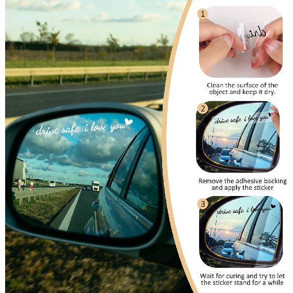 6 Pcs Car Mirror Decals Drive Safe I Love You, 4.7” Waterproof High-Adhesion Car Rearview Stickers in 3 Colors, Motivational Decor for Women, Daily