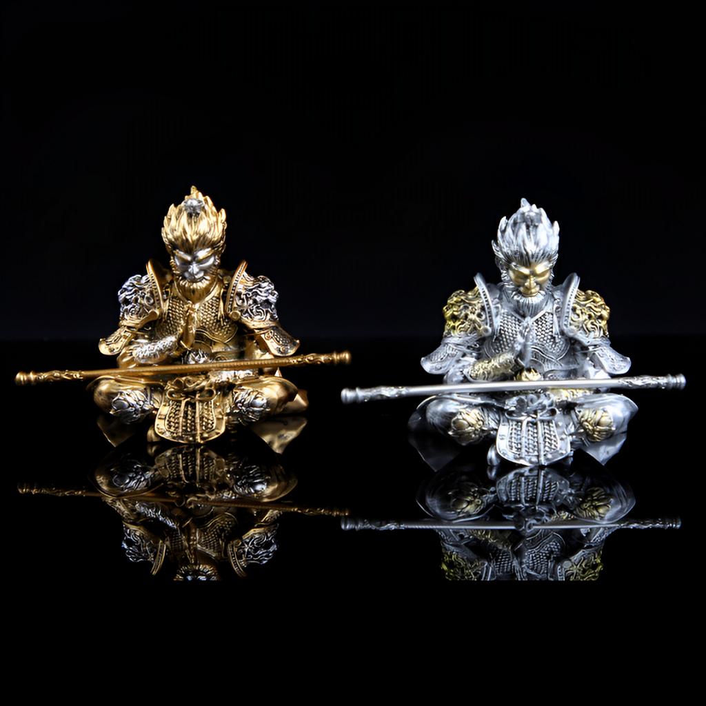 Vibrant Monkey King Figurine - 1 Set Hand-Painted Plastic Car Dashboard Ornament with Golden Hooped Staff
