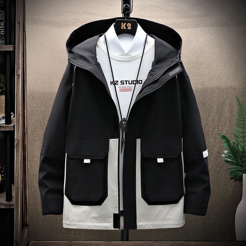 Men's Fashion Big Pockets Wear-resistant Top Sports Jacket Korean Style Tooling Casual Hooded Jacket