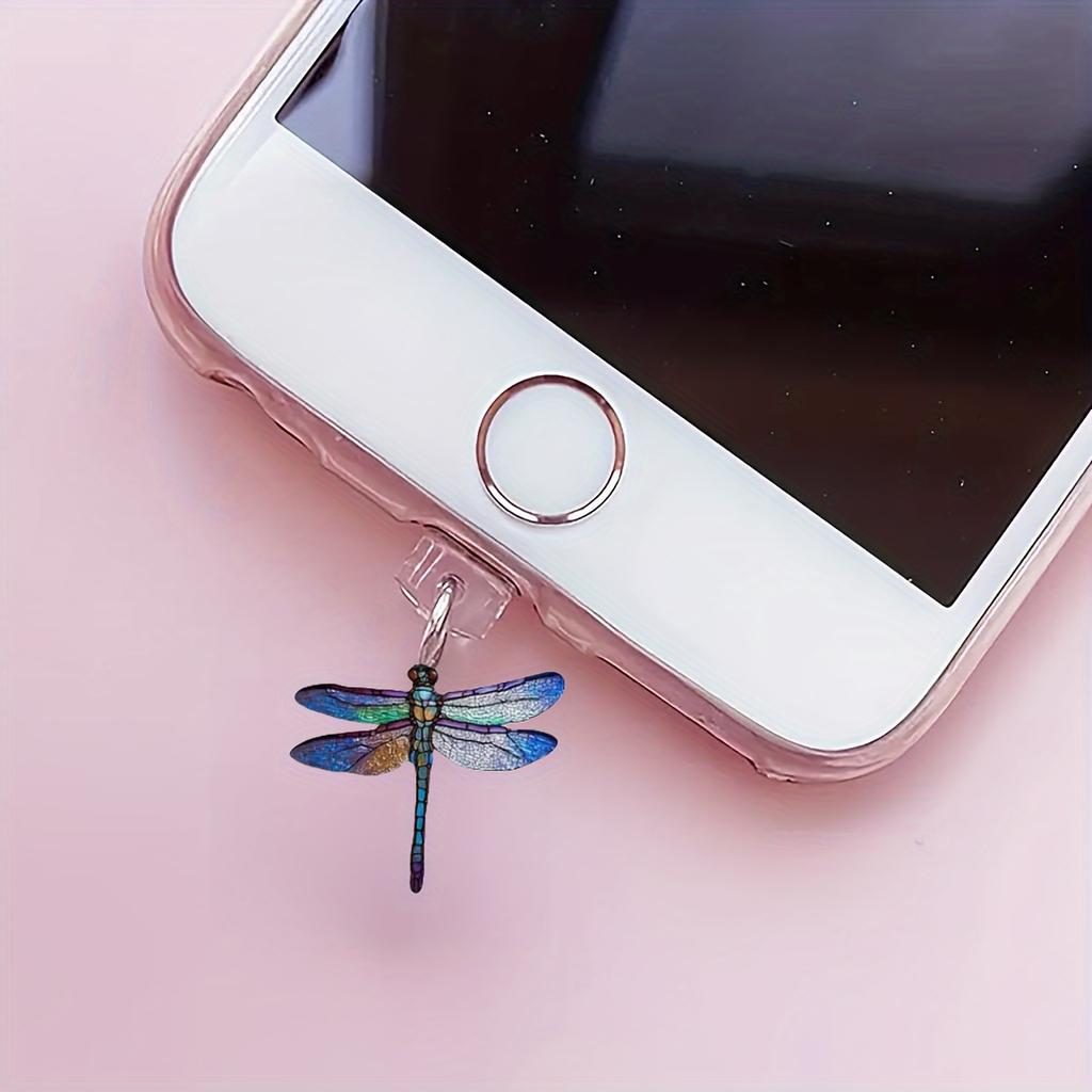 1pc 2D Dragonfly Design Acrylic Dust Plug for IPhone/Type-C Android, Transparent Mobile Phone Connector Cap, Easy Installation