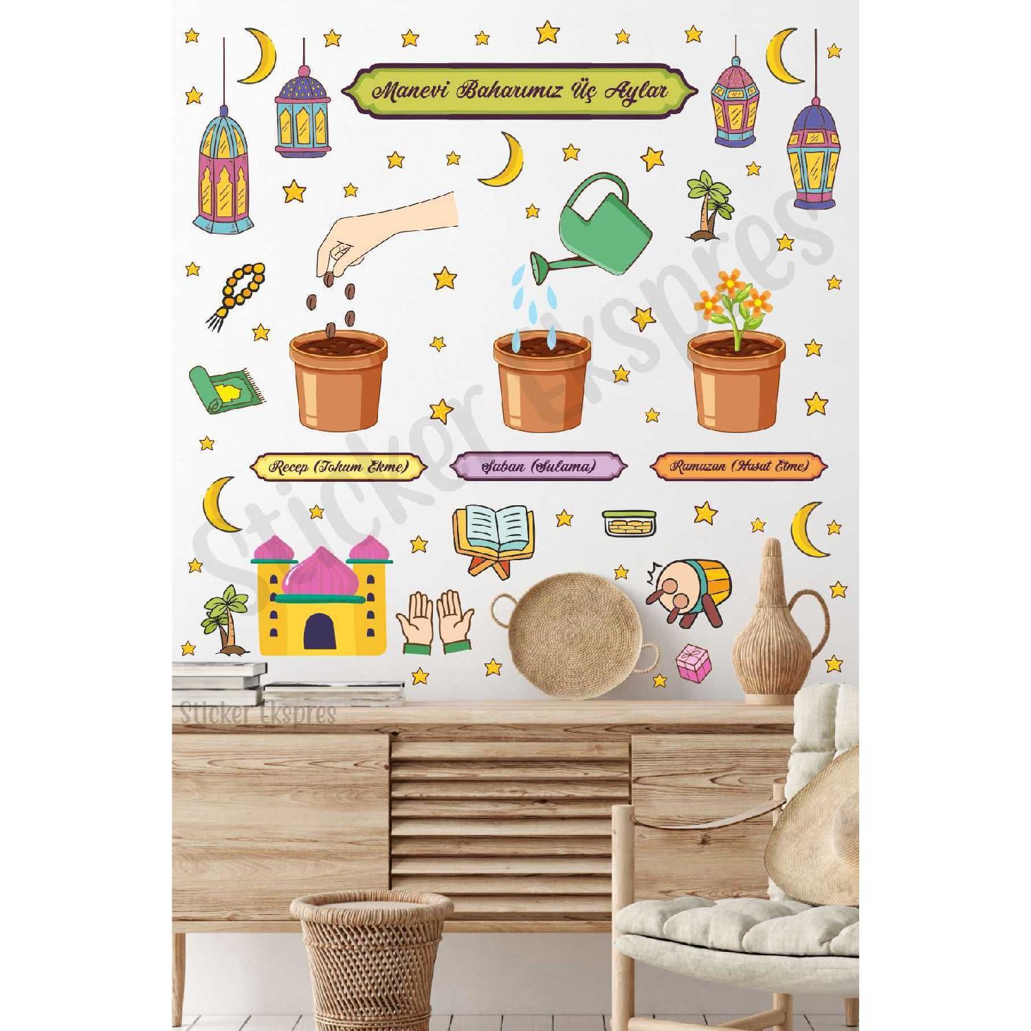 

Мега-набор на три месяца Реджеп Абан Рамадан, набор наклеек на стеклянную стену и дверь 100 x 55 чистый