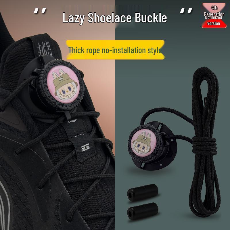 

No-Tie Rotating Shoelace Buckle for Lazy Person - Black & White, Men s & Women s Style, Thick Rope, Child-Friendly. No-Install with Medium Thick Rope