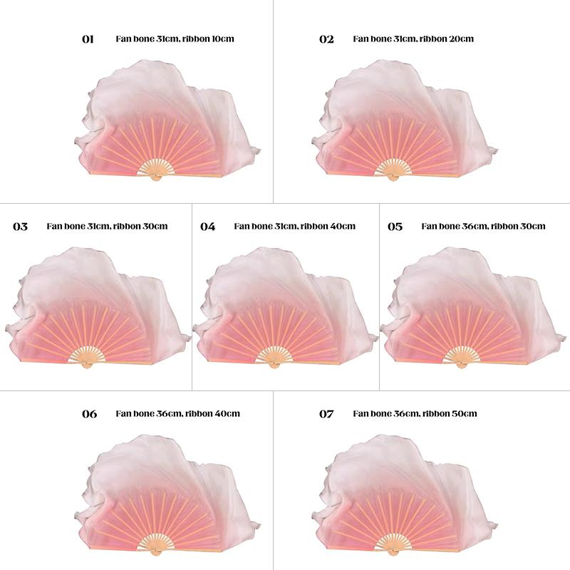 2 Pcs Gradient Pink Silk Bamboo Fan Practice Veils Silk Fan Women  Performance Props Classical Dance Hand Dye Rayon Silk Fans