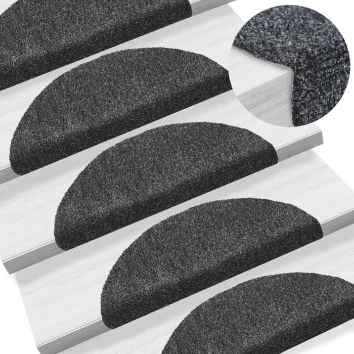 Tapis d'escalier - vidaXL - 15 pcs - Auto-adhésif - Gris foncé - Dimensions 56 x 17 x 3 cm