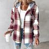 Women's Casual And Fashionable Large Plaid Pattern Patchwork Hooded Button Jacket